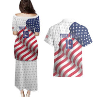 Custom USA Ice Hockey Couples Matching Puletasi and Hawaiian Shirt Eagle Mascot Stars and Stripes Design