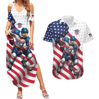 Custom USA Ice Hockey Couples Matching Summer Maxi Dress and Hawaiian Shirt Eagle Mascot Stars and Stripes Design