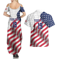 Custom USA Ice Hockey Couples Matching Summer Maxi Dress and Hawaiian Shirt Eagle Mascot Stars and Stripes Design