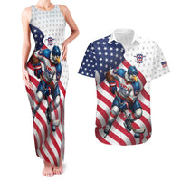 Custom USA Ice Hockey Couples Matching Tank Maxi Dress and Hawaiian Shirt Eagle Mascot Stars and Stripes Design
