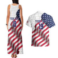 Custom USA Ice Hockey Couples Matching Tank Maxi Dress and Hawaiian Shirt Eagle Mascot Stars and Stripes Design