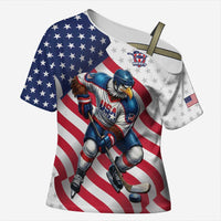 Custom USA Ice Hockey Cross Shoulder Shirt Eagle Mascot Stars and Stripes Design