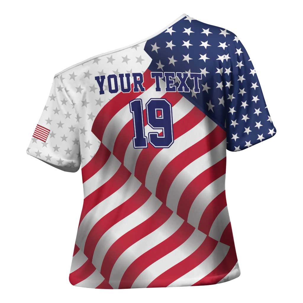 Custom USA Ice Hockey Cross Shoulder Shirt Eagle Mascot Stars and Stripes Design