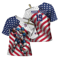 Custom USA Ice Hockey Cross Shoulder Shirt Eagle Mascot Stars and Stripes Design