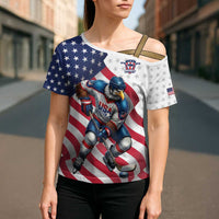 Custom USA Ice Hockey Cross Shoulder Shirt Eagle Mascot Stars and Stripes Design