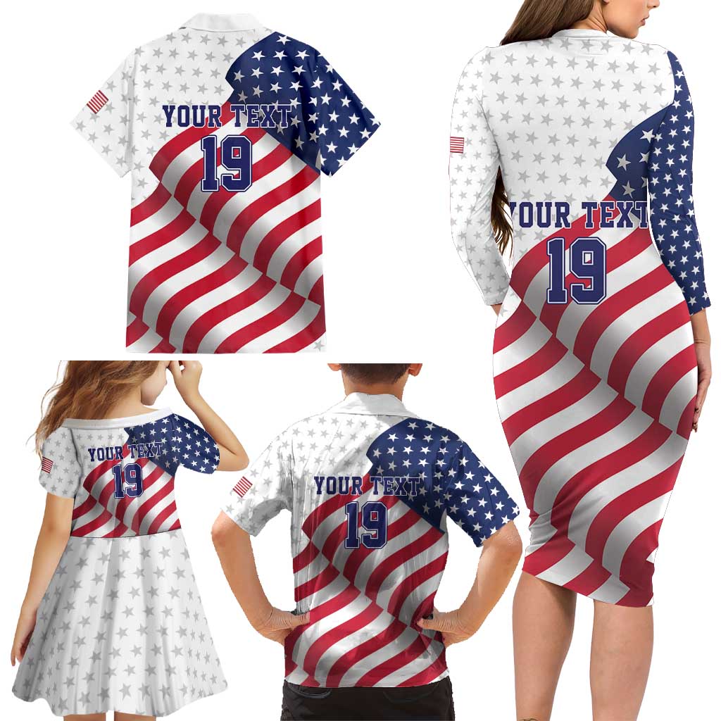 Custom USA Ice Hockey Family Matching Long Sleeve Bodycon Dress and Hawaiian Shirt Eagle Mascot Stars and Stripes Design