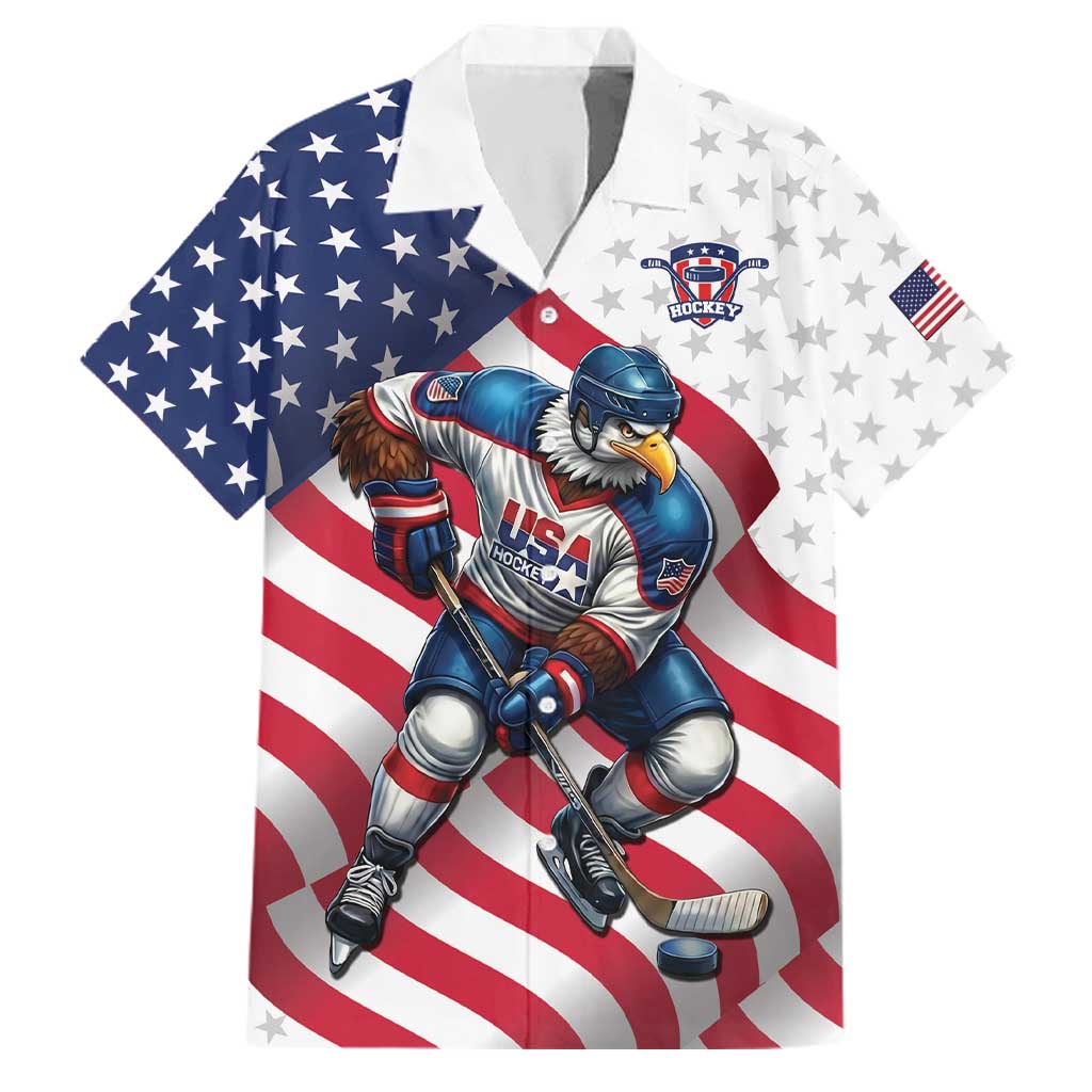 Custom USA Ice Hockey Family Matching Long Sleeve Bodycon Dress and Hawaiian Shirt Eagle Mascot Stars and Stripes Design