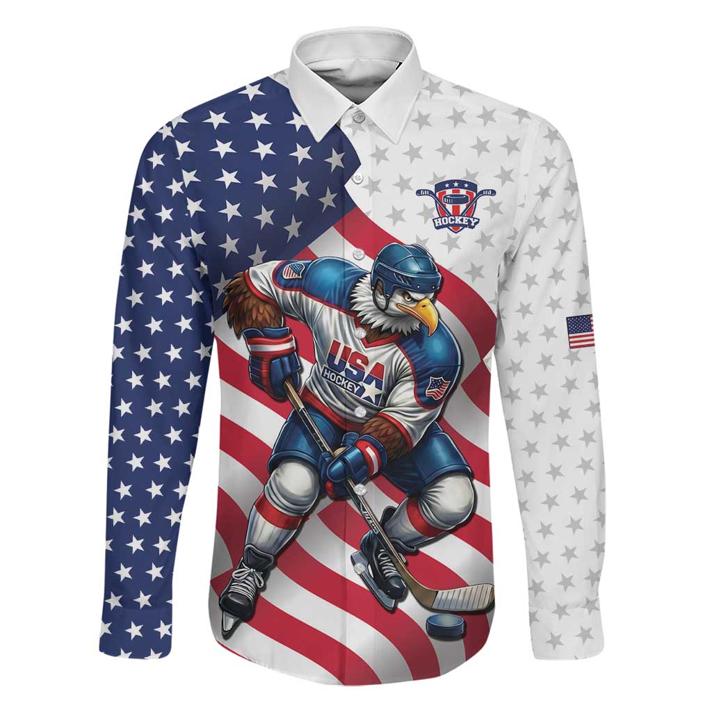 Custom USA Ice Hockey Family Matching Long Sleeve Bodycon Dress and Hawaiian Shirt Eagle Mascot Stars and Stripes Design