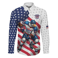 Custom USA Ice Hockey Family Matching Long Sleeve Bodycon Dress and Hawaiian Shirt Eagle Mascot Stars and Stripes Design