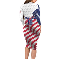 Custom USA Ice Hockey Family Matching Long Sleeve Bodycon Dress and Hawaiian Shirt Eagle Mascot Stars and Stripes Design
