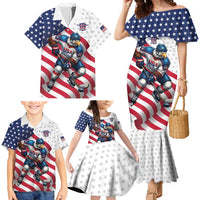 Custom USA Ice Hockey Family Matching Mermaid Dress and Hawaiian Shirt Eagle Mascot Stars and Stripes Design