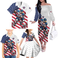 Custom USA Ice Hockey Family Matching Off The Shoulder Long Sleeve Dress and Hawaiian Shirt Eagle Mascot Stars and Stripes Design