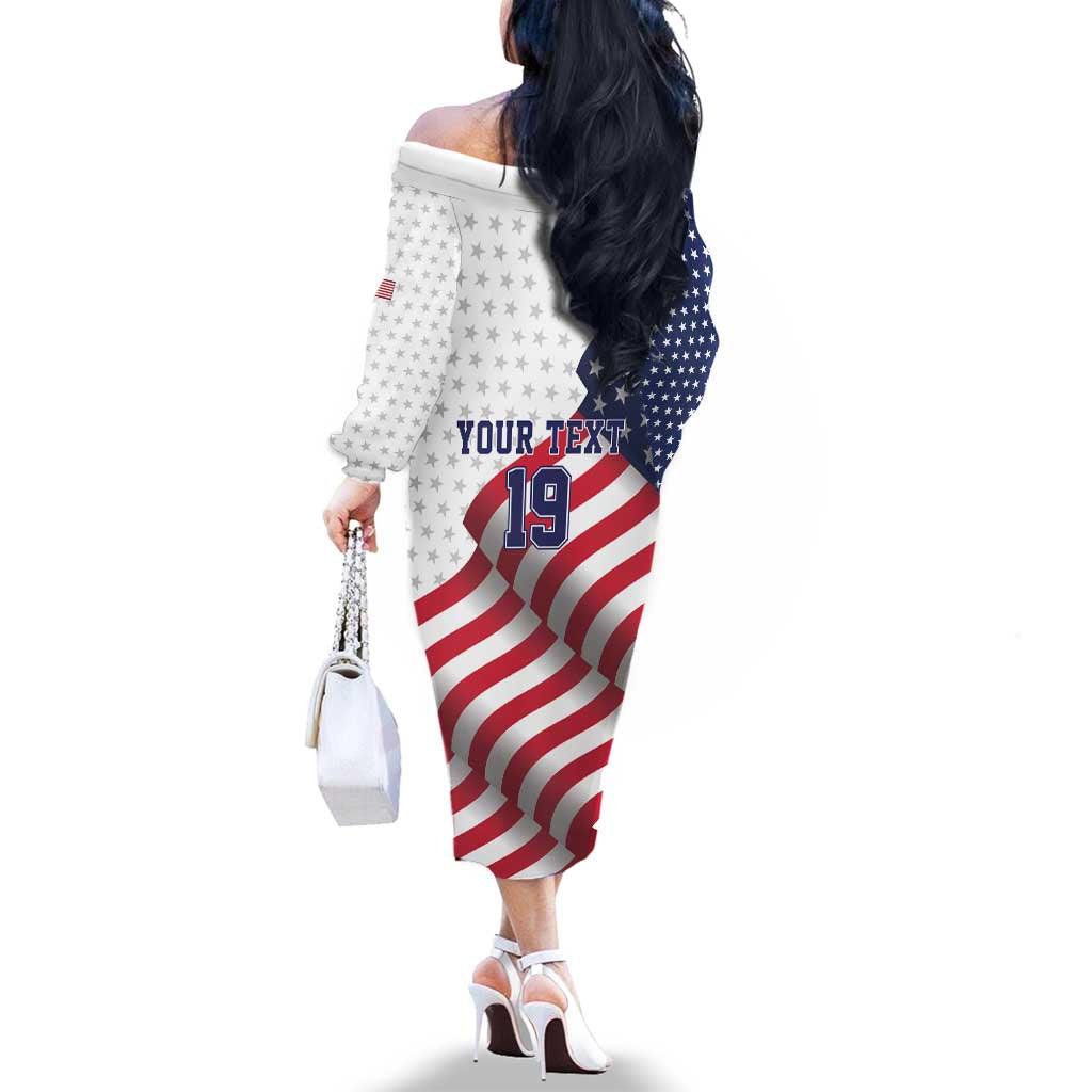 Custom USA Ice Hockey Family Matching Off The Shoulder Long Sleeve Dress and Hawaiian Shirt Eagle Mascot Stars and Stripes Design