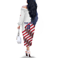 Custom USA Ice Hockey Family Matching Off The Shoulder Long Sleeve Dress and Hawaiian Shirt Eagle Mascot Stars and Stripes Design