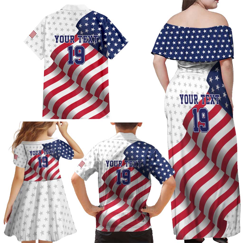 Custom USA Ice Hockey Family Matching Off Shoulder Maxi Dress and Hawaiian Shirt Eagle Mascot Stars and Stripes Design
