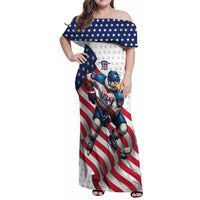 Custom USA Ice Hockey Family Matching Off Shoulder Maxi Dress and Hawaiian Shirt Eagle Mascot Stars and Stripes Design