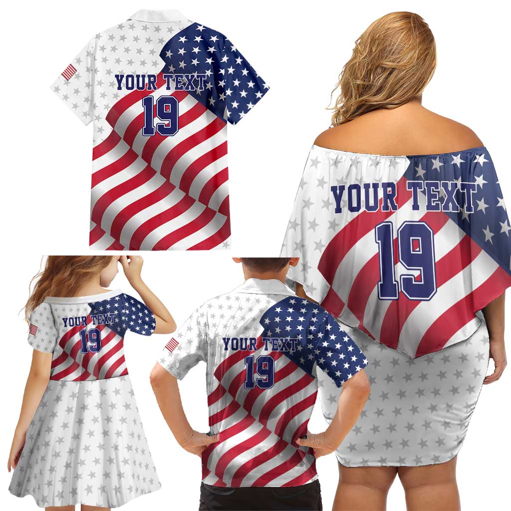 Custom USA Ice Hockey Family Matching Off Shoulder Short Dress and Hawaiian Shirt Eagle Mascot Stars and Stripes Design