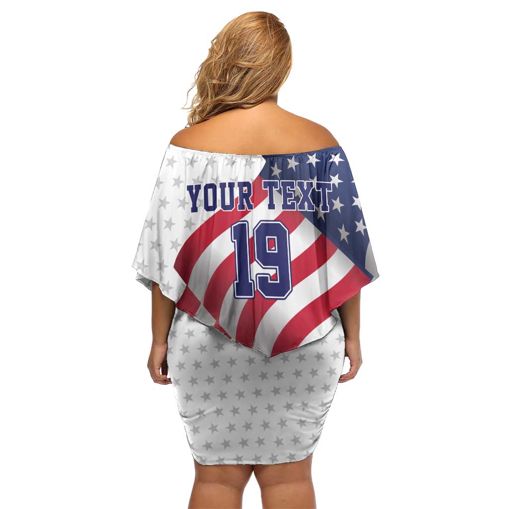 Custom USA Ice Hockey Family Matching Off Shoulder Short Dress and Hawaiian Shirt Eagle Mascot Stars and Stripes Design