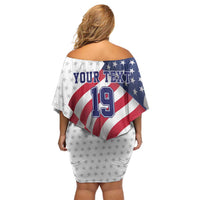 Custom USA Ice Hockey Family Matching Off Shoulder Short Dress and Hawaiian Shirt Eagle Mascot Stars and Stripes Design