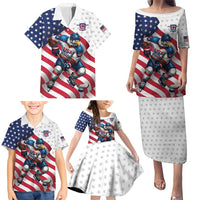 Custom USA Ice Hockey Family Matching Puletasi and Hawaiian Shirt Eagle Mascot Stars and Stripes Design