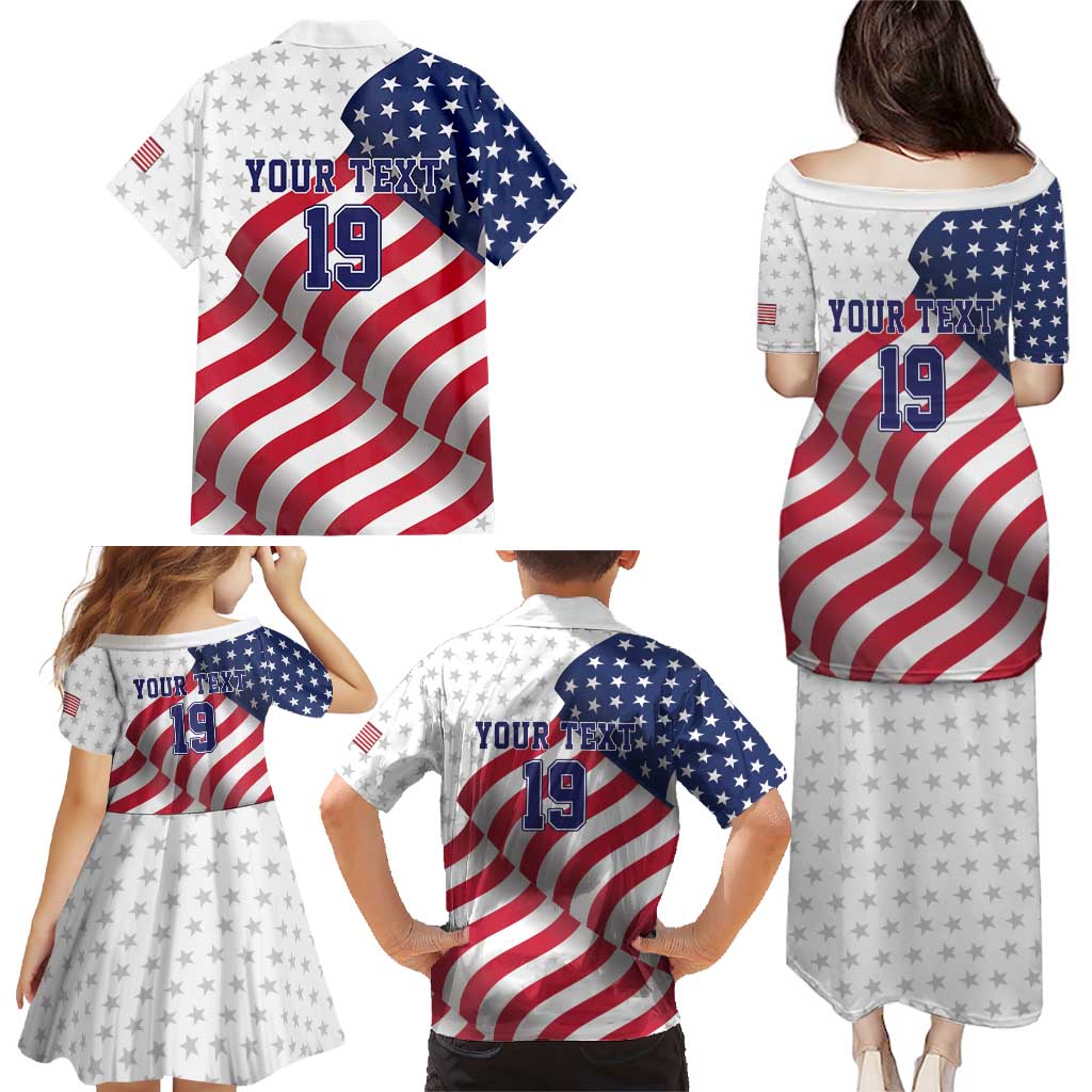 Custom USA Ice Hockey Family Matching Puletasi and Hawaiian Shirt Eagle Mascot Stars and Stripes Design