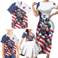 Custom USA Ice Hockey Family Matching Short Sleeve Bodycon Dress and Hawaiian Shirt Eagle Mascot Stars and Stripes Design