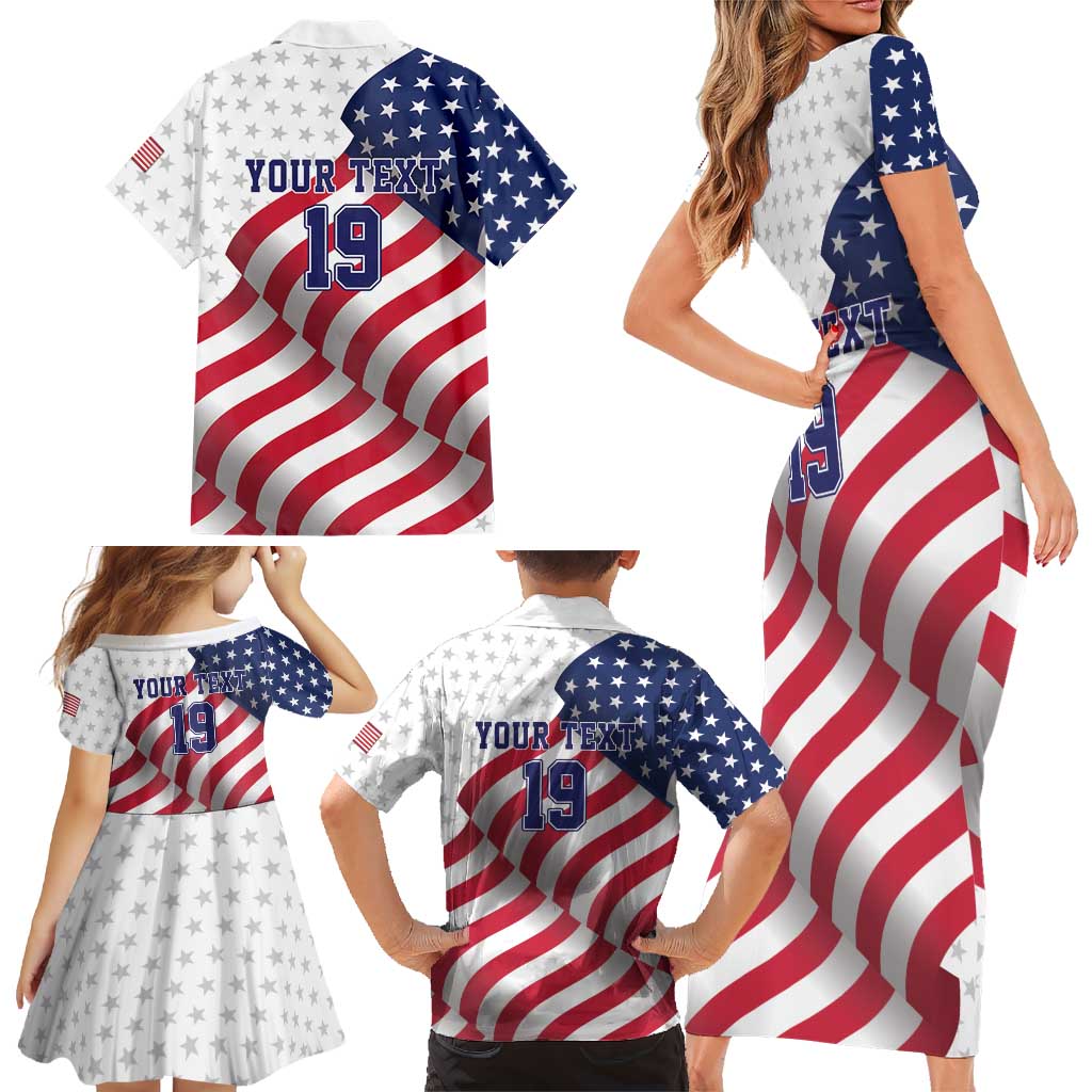 Custom USA Ice Hockey Family Matching Short Sleeve Bodycon Dress and Hawaiian Shirt Eagle Mascot Stars and Stripes Design