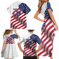 Custom USA Ice Hockey Family Matching Short Sleeve Bodycon Dress and Hawaiian Shirt Eagle Mascot Stars and Stripes Design