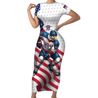 Custom USA Ice Hockey Family Matching Short Sleeve Bodycon Dress and Hawaiian Shirt Eagle Mascot Stars and Stripes Design