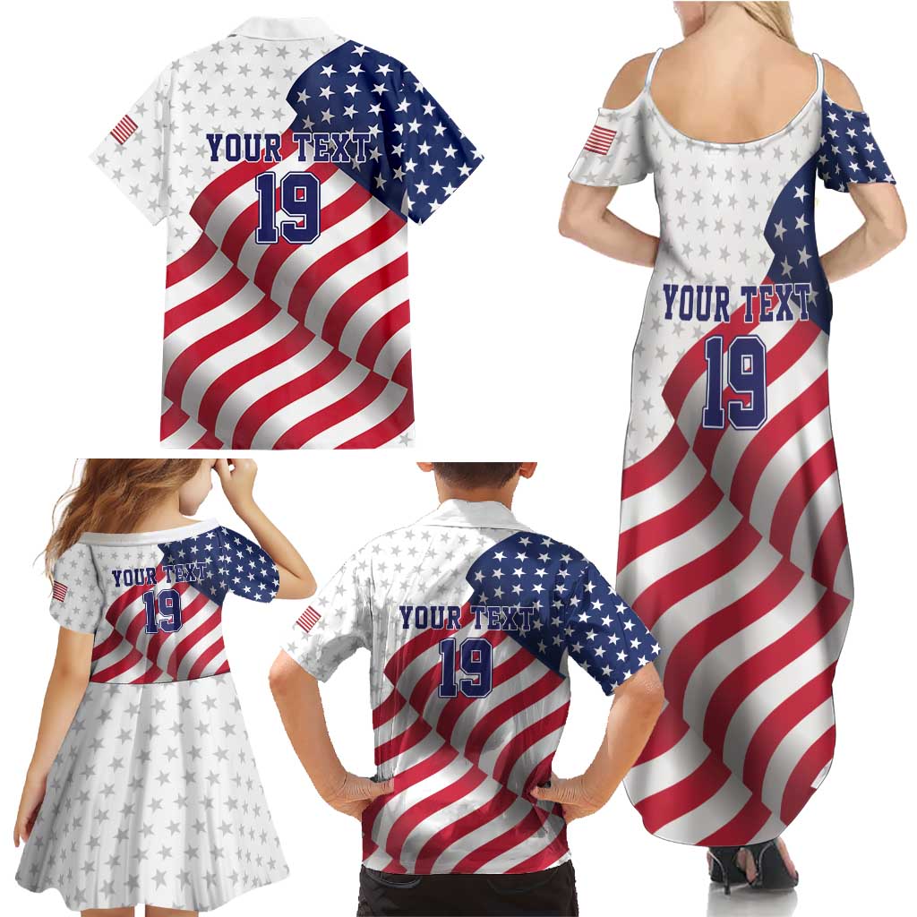 Custom USA Ice Hockey Family Matching Summer Maxi Dress and Hawaiian Shirt Eagle Mascot Stars and Stripes Design