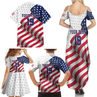 Custom USA Ice Hockey Family Matching Summer Maxi Dress and Hawaiian Shirt Eagle Mascot Stars and Stripes Design