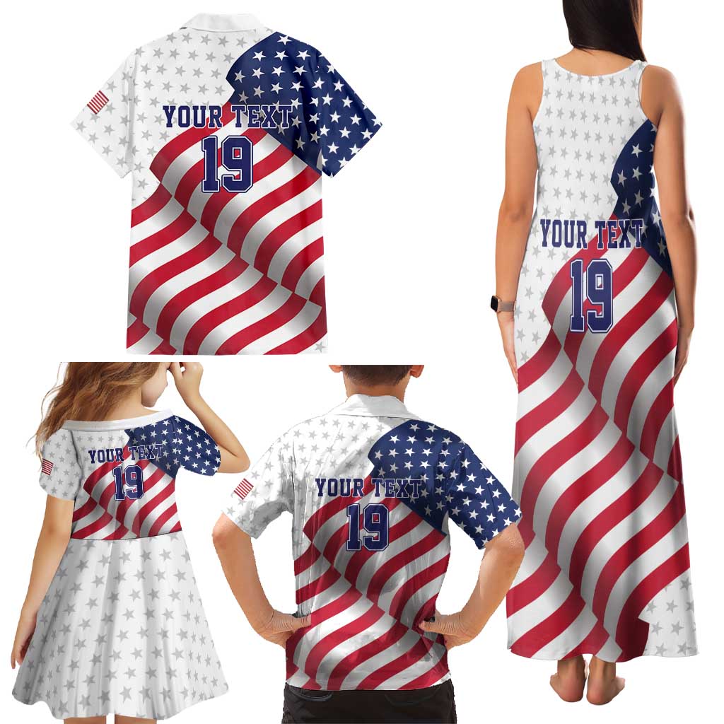 Custom USA Ice Hockey Family Matching Tank Maxi Dress and Hawaiian Shirt Eagle Mascot Stars and Stripes Design