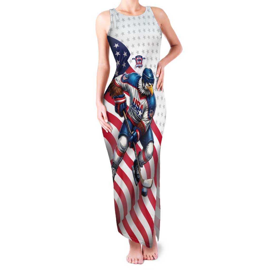 Custom USA Ice Hockey Family Matching Tank Maxi Dress and Hawaiian Shirt Eagle Mascot Stars and Stripes Design