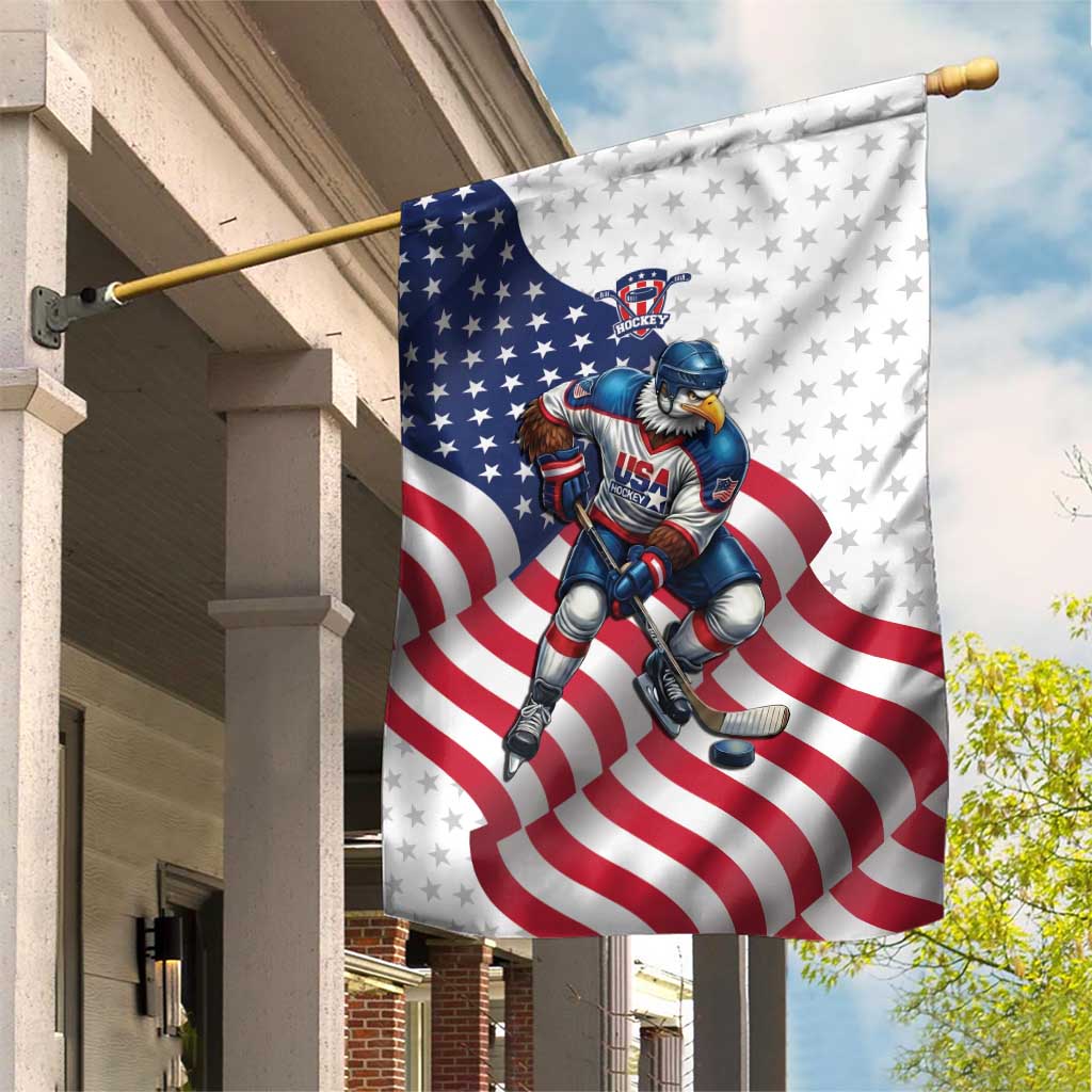USA Ice Hockey Garden Flag Eagle Mascot Stars and Stripes Design