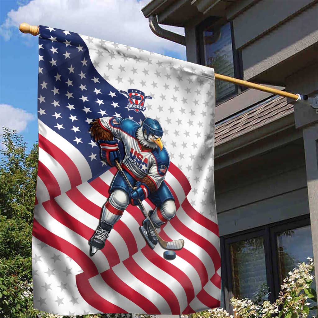 USA Ice Hockey Garden Flag Eagle Mascot Stars and Stripes Design