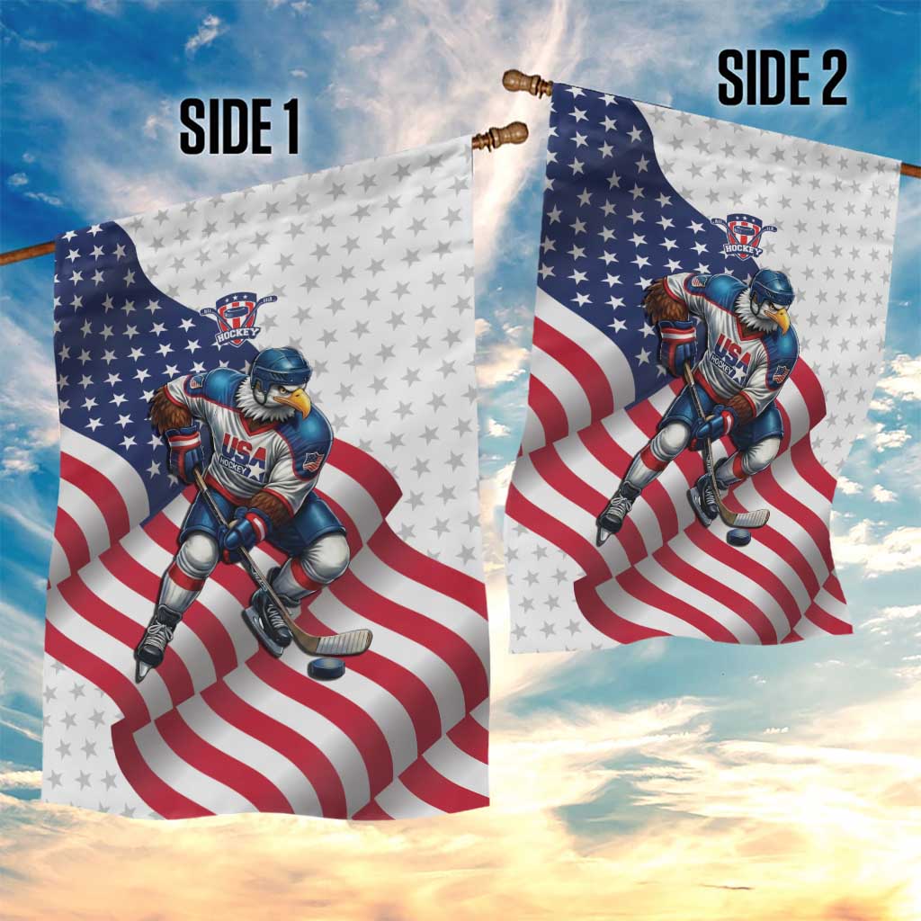 USA Ice Hockey Garden Flag Eagle Mascot Stars and Stripes Design