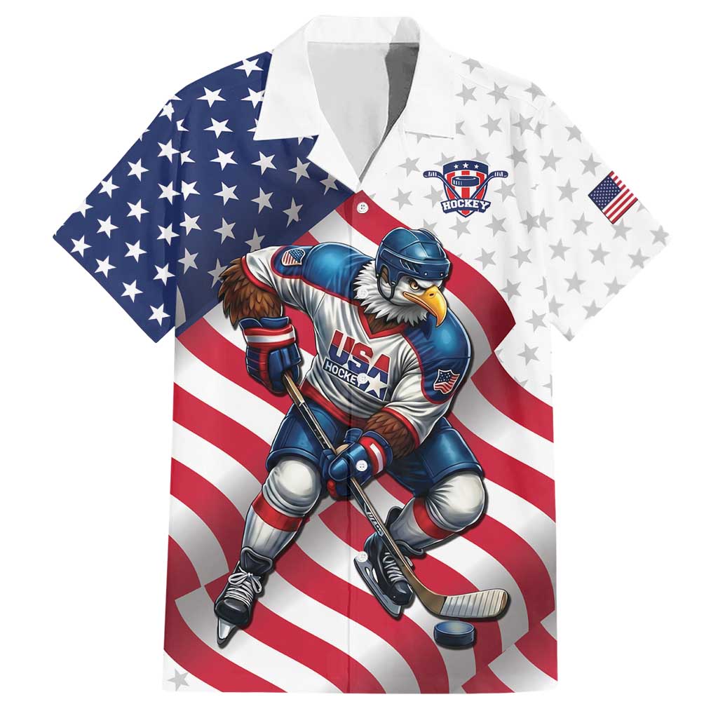 Custom USA Ice Hockey Hawaiian Shirt Eagle Mascot Stars and Stripes Design