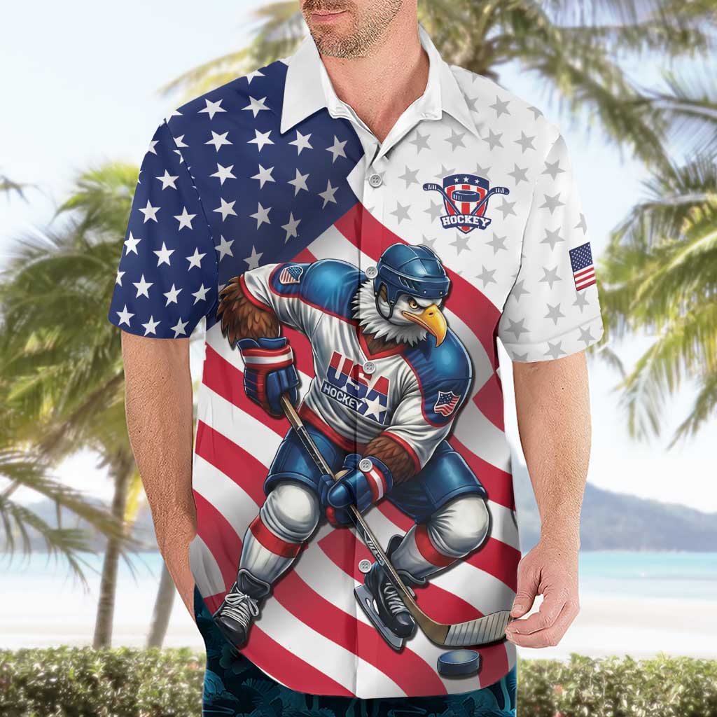Custom USA Ice Hockey Hawaiian Shirt Eagle Mascot Stars and Stripes Design