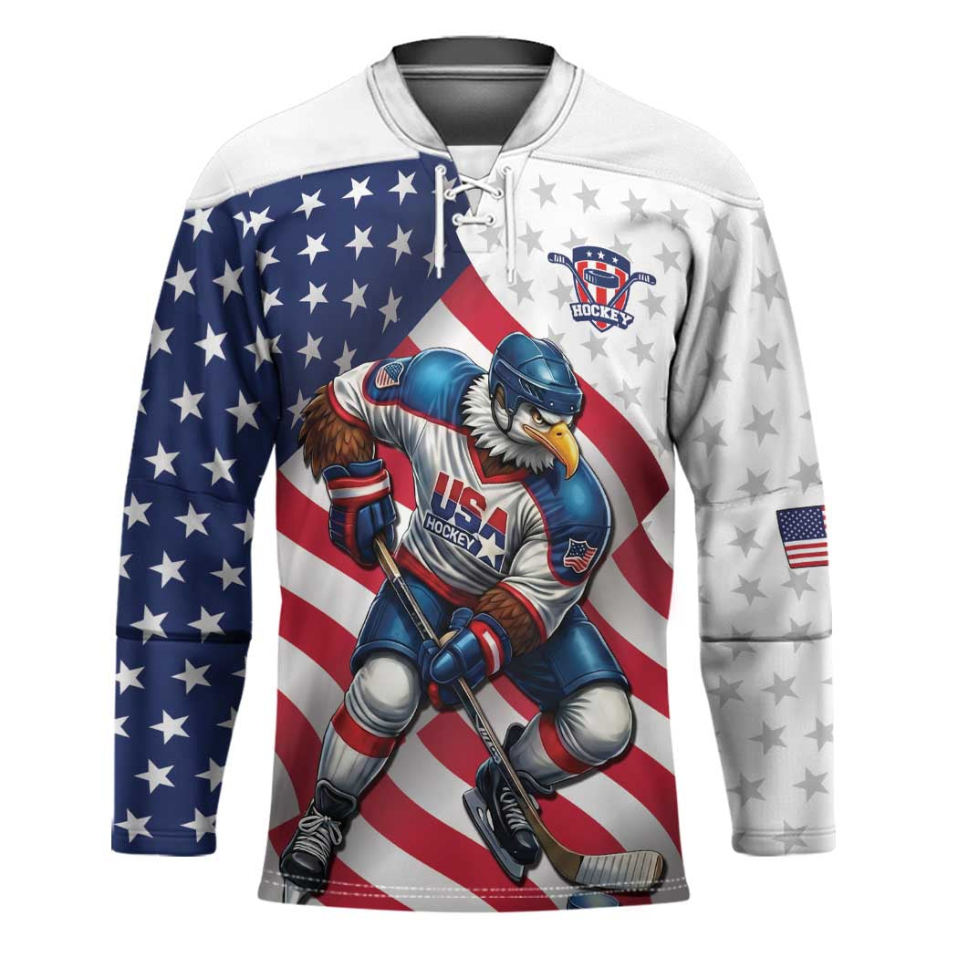 Custom USA Ice Hockey Hockey Jersey Eagle Mascot Stars and Stripes Design