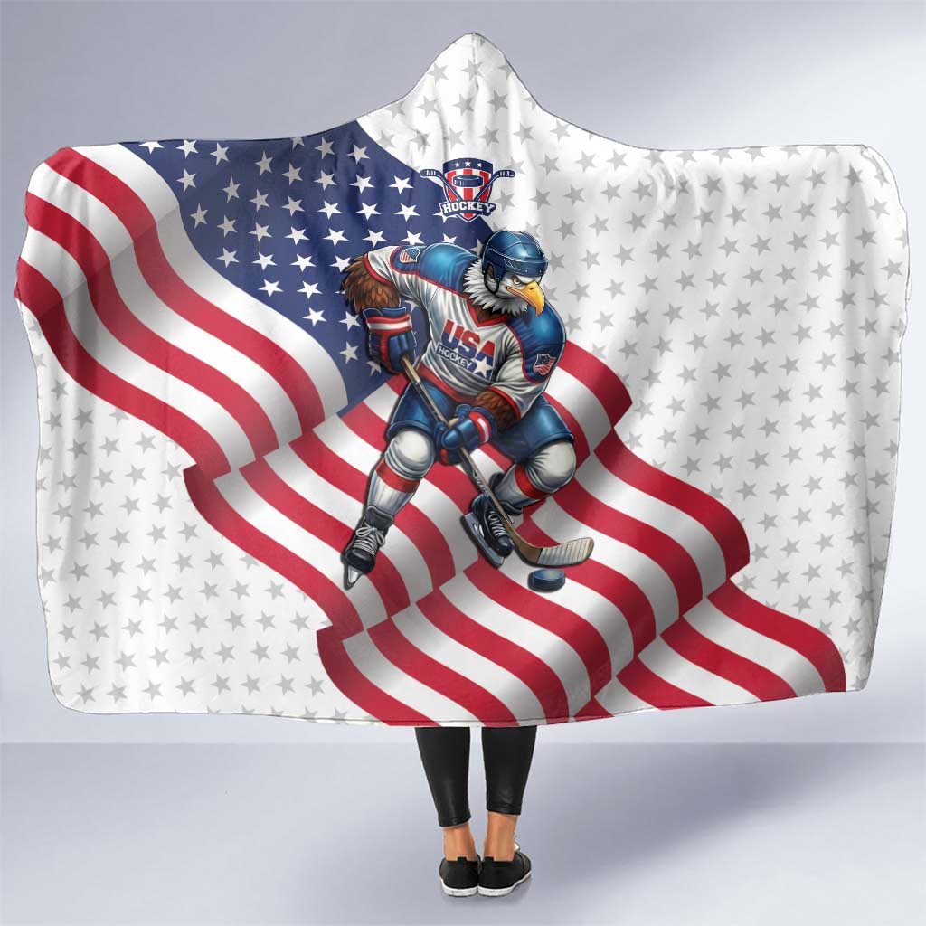 USA Ice Hockey Hooded Blanket Eagle Mascot Stars and Stripes Design