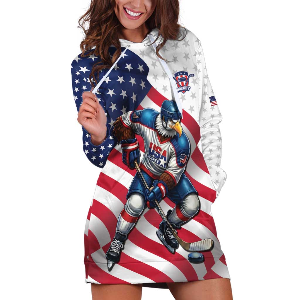 Custom USA Ice Hockey Hoodie Dress Eagle Mascot Stars and Stripes Design