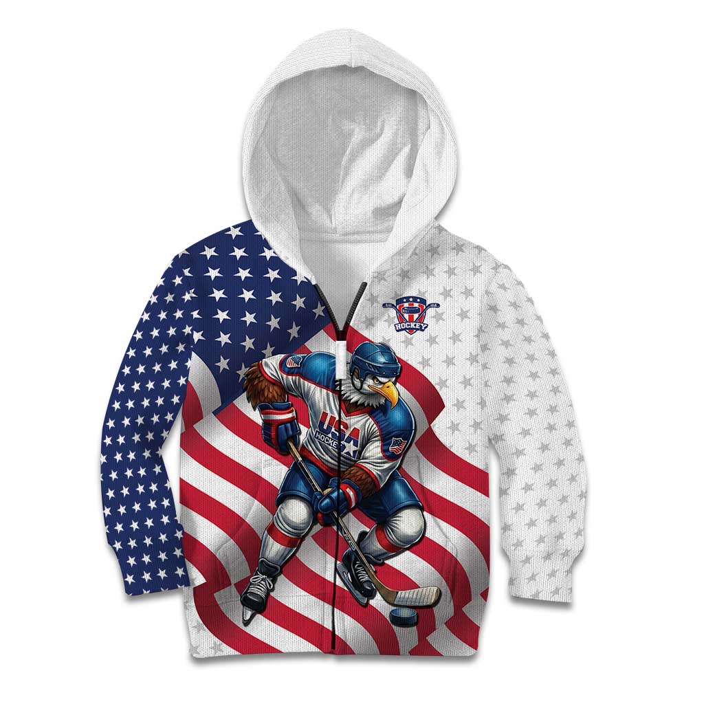 Custom USA Ice Hockey Kid Hoodie Eagle Mascot Stars and Stripes Design