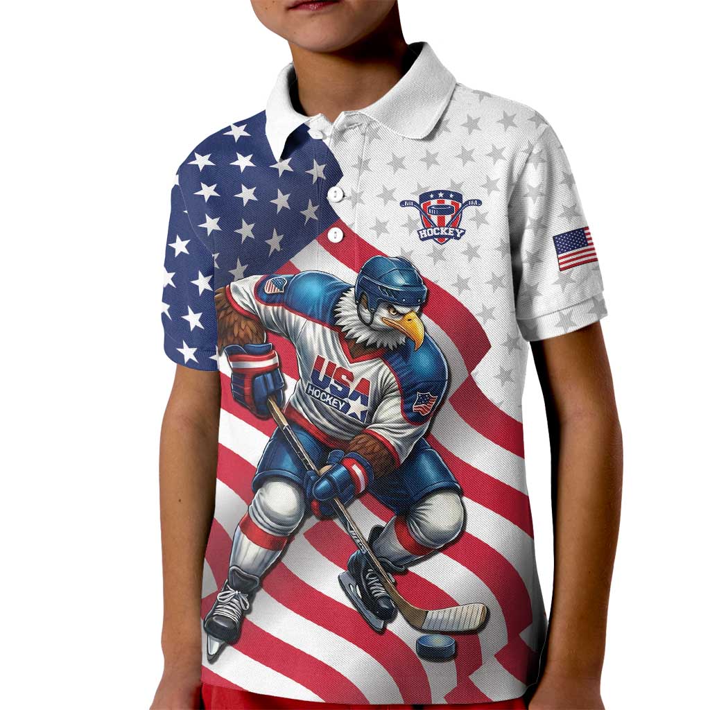 Custom USA Ice Hockey Kid Polo Shirt Eagle Mascot Stars and Stripes Design