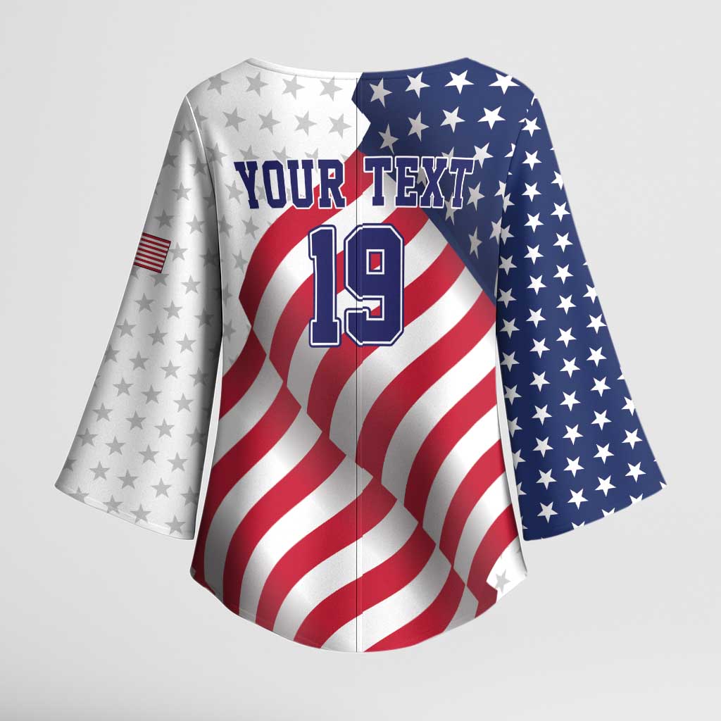 Custom USA Ice Hockey Kimono Sleeve Blouse Eagle Mascot Stars and Stripes Design