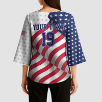 Custom USA Ice Hockey Kimono Sleeve Blouse Eagle Mascot Stars and Stripes Design