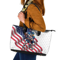USA Ice Hockey Leather Tote Bag Eagle Mascot Stars and Stripes Design