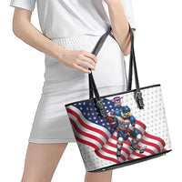 USA Ice Hockey Leather Tote Bag Eagle Mascot Stars and Stripes Design