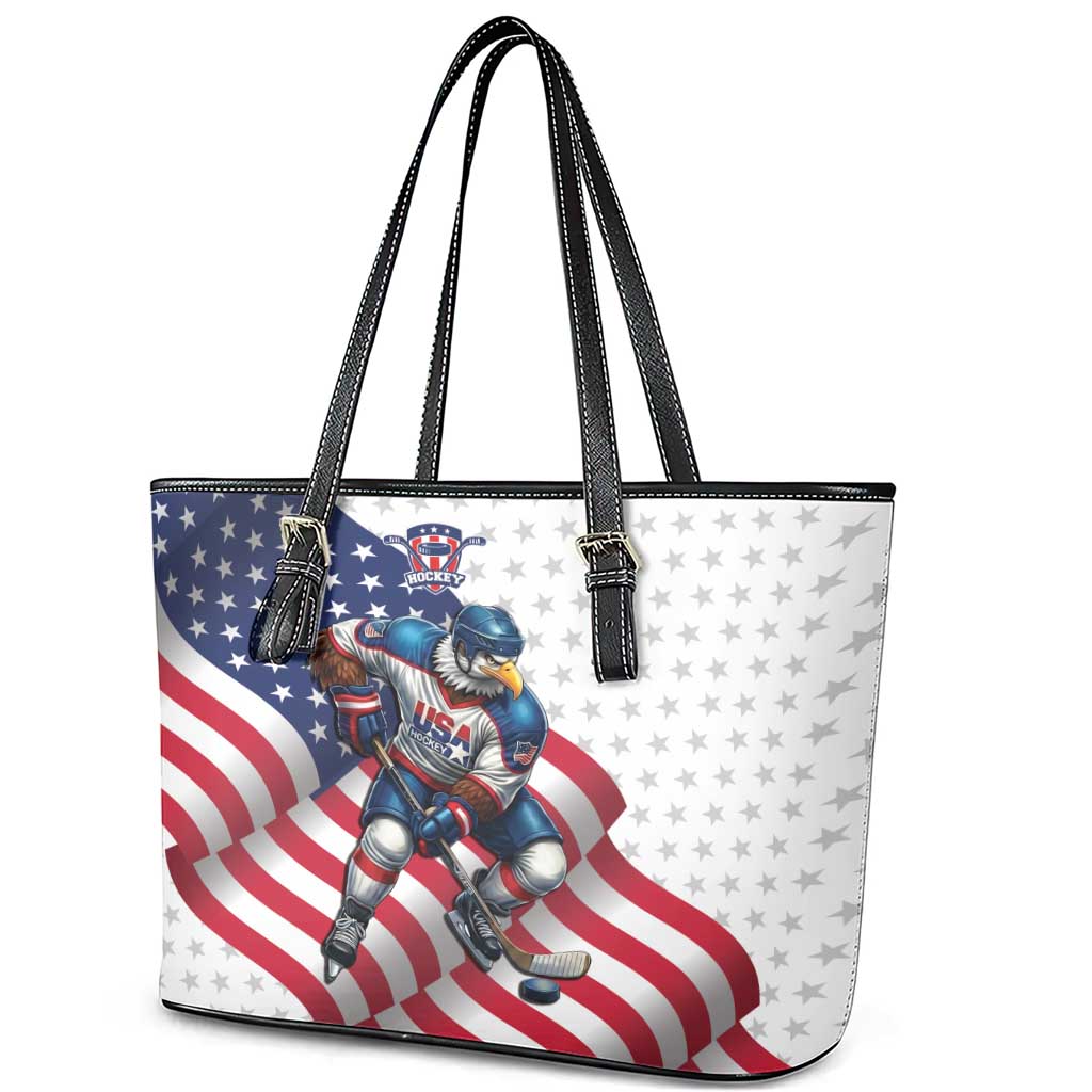 USA Ice Hockey Leather Tote Bag Eagle Mascot Stars and Stripes Design