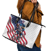 USA Ice Hockey Leather Tote Bag Eagle Mascot Stars and Stripes Design