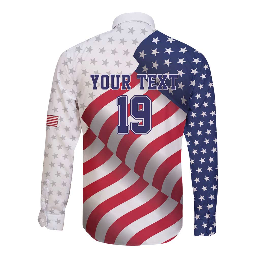 Custom USA Ice Hockey Long Sleeve Button Shirt Eagle Mascot Stars and Stripes Design